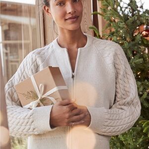Haven Well Within full zip organic cotton blend cream colored sweater